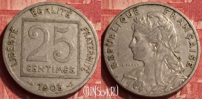 Франция 25 сантимов 1903 года, KM# 855, 359o-035