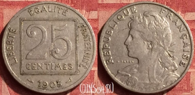 Франция 25 сантимов 1903 года, KM# 855, 359o-104