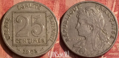 Франция 25 сантимов 1903 года, KM# 855, 365o-098