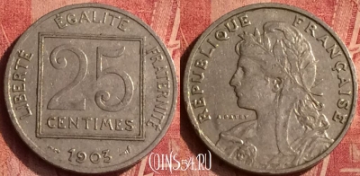 Франция 25 сантимов 1903 года, KM# 855, 365o-136