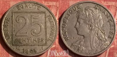 Франция 25 сантимов 1903 года, KM# 855, 365o-142