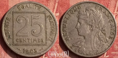 Франция 25 сантимов 1903 года, KM# 855, 366o-043