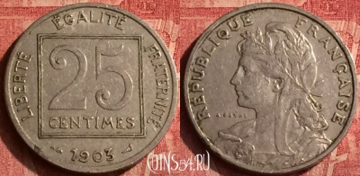 Франция 25 сантимов 1903 года, KM# 855, 369o-074