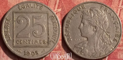 Франция 25 сантимов 1903 года, KM# 855, 374o-033