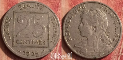 Франция 25 сантимов 1903 года, KM# 855, 375o-101