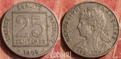 Франция 25 сантимов 1903 года, KM# 855, 375o-112