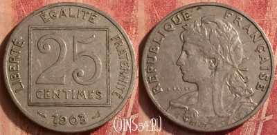 Франция 25 сантимов 1903 года, KM# 855, 375o-113 ♛