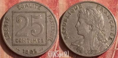 Франция 25 сантимов 1903 года, KM# 855, 375o-130