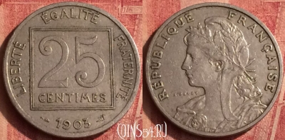 Франция 25 сантимов 1903 года, KM# 855, 376o-019