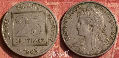 Франция 25 сантимов 1903 года, KM# 855, 376o-021