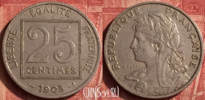 Франция 25 сантимов 1903 года, KM# 855, 376o-038