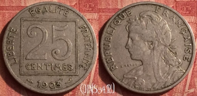 Франция 25 сантимов 1903 года, KM# 855, 376o-058