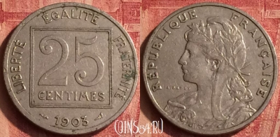 Франция 25 сантимов 1903 года, KM# 855, 377o-023