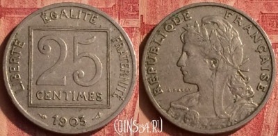 Франция 25 сантимов 1903 года, KM# 855, 377o-031