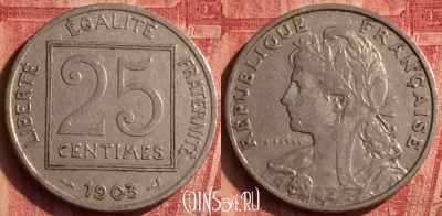 Франция 25 сантимов 1903 года, KM# 855, 377o-039