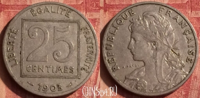 Франция 25 сантимов 1903 года, KM# 855, 377o-046
