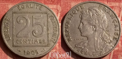 Франция 25 сантимов 1903 года, KM# 855, 377o-092