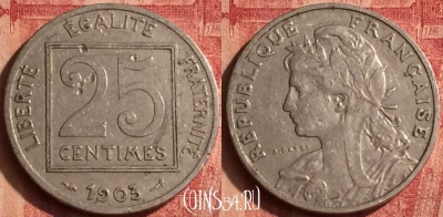 Франция 25 сантимов 1903 года, KM# 855, 378o-034 ♛
