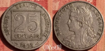 Франция 25 сантимов 1903 года, KM# 855, 388o-038 ♛