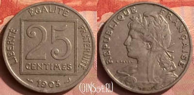Франция 25 сантимов 1903 года, KM# 855, 395o-056
