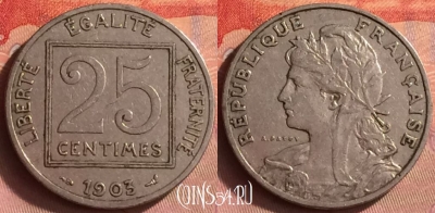 Франция 25 сантимов 1903 года, KM# 855, 433o-080