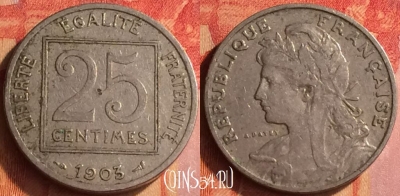 Франция 25 сантимов 1903 года, KM# 855, 440o-027 ♛
