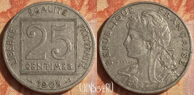 Франция 25 сантимов 1903 года, KM# 855, 446o-048