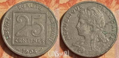 Франция 25 сантимов 1903 года, KM# 885, 451o-013