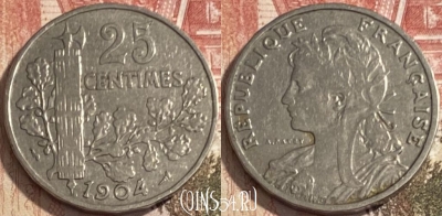 Франция 25 сантимов 1904 года, KM# 856, 091s-142