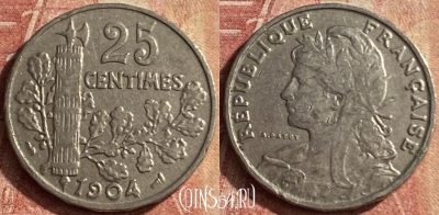 Франция 25 сантимов 1904 года, KM# 856, 126p-068