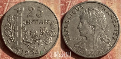 Франция 25 сантимов 1904 года, KM# 856, 128p-046