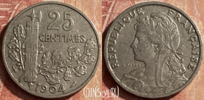 Франция 25 сантимов 1904 года, KM# 856, 128p-072