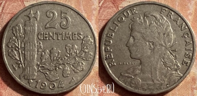 Франция 25 сантимов 1904 года, KM# 856, 132p-009