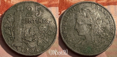 Франция 25 сантимов 1904 года, KM# 856, 168s-006