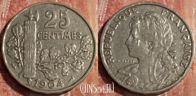 Франция 25 сантимов 1904 года, KM# 856, 180q-086 ♛