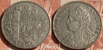 Франция 25 сантимов 1904 года, KM# 856, 264p-104 ♛