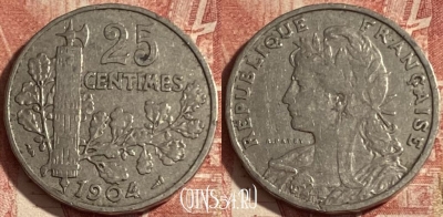Франция 25 сантимов 1904 года, KM# 856, 267p-125 ♛