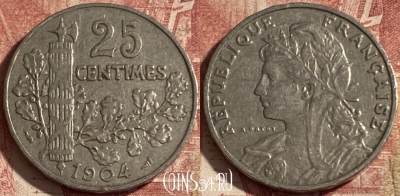 Франция 25 сантимов 1904 года, KM# 856, 288p-059 ♛