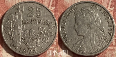 Франция 25 сантимов 1904 года, KM# 856, 288p-140 ♛