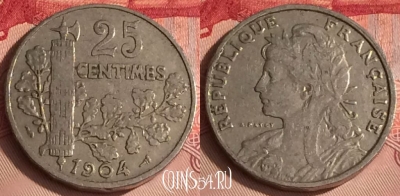 Франция 25 сантимов 1904 года, KM# 856, 310o-109