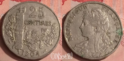 Франция 25 сантимов 1904 года, KM# 856, 310o-133