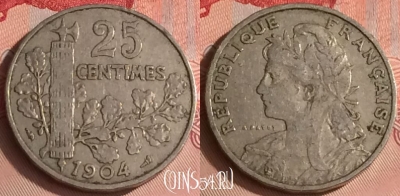 Франция 25 сантимов 1904 года, KM# 856, 310o-137