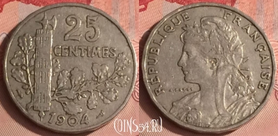Франция 25 сантимов 1904 года, KM# 856, 311o-041
