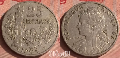 Франция 25 сантимов 1904 года, KM# 856, 327o-096