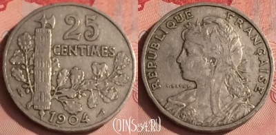 Франция 25 сантимов 1904 года, KM# 856, 327o-104