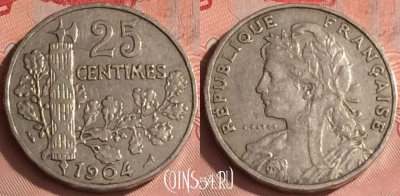 Франция 25 сантимов 1904 года, KM# 856, 327o-106