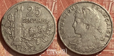 Франция 25 сантимов 1904 года, KM# 856, 327q-120 ♛