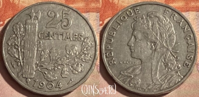 Франция 25 сантимов 1904 года, KM# 856, 337p-008 ♛