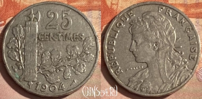 Франция 25 сантимов 1904 года, KM# 856, 338p-056 ♛