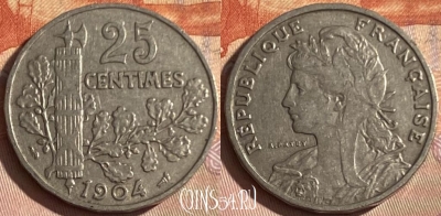 Франция 25 сантимов 1904 года, KM# 856, 338p-067 ♛